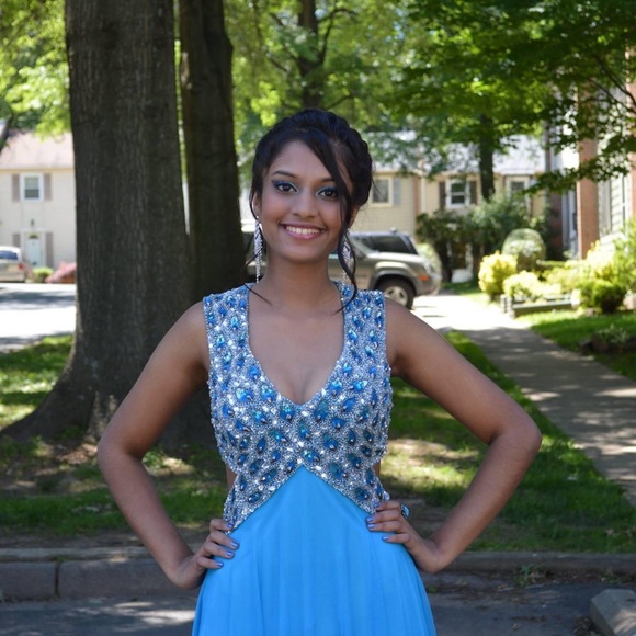 Stunning Blue Unique Prom Dress — Cinderella Prom Dress - Picture 3 of 4